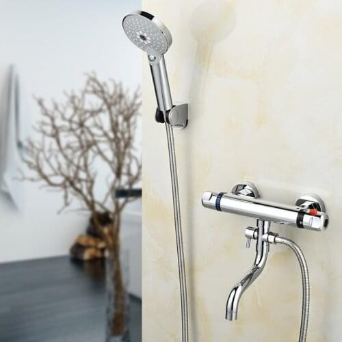 Shower faucet bathroom thermostatic mixer tap bath shower mixer round Accessories water pipe 1.5m rain shower head SPA