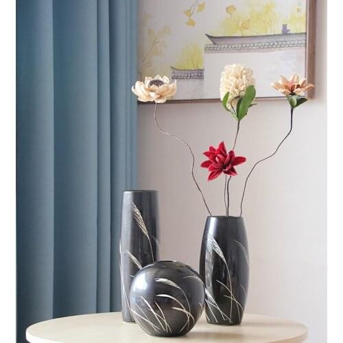 Modern Black Marble Vase Cylinder Ceramics Nordic Style Simple Vase Spherical Light Luxury Vaas Groot Flower Decoration EI50VA