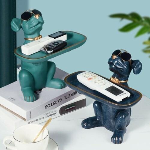 Resin Cool Dog Figurine Miniature Decoration Fashion Desktop Storage Box Home Room Decor Porch Key Storage Ornaments Gift
