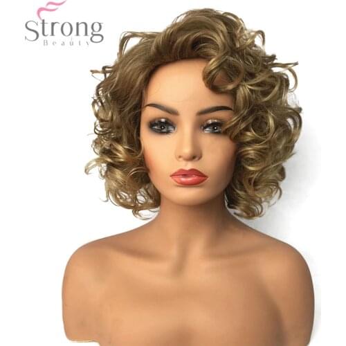 StrongBeauty Women Synthetic Wig Natural Mid length Curly Hair Blonde Wigs