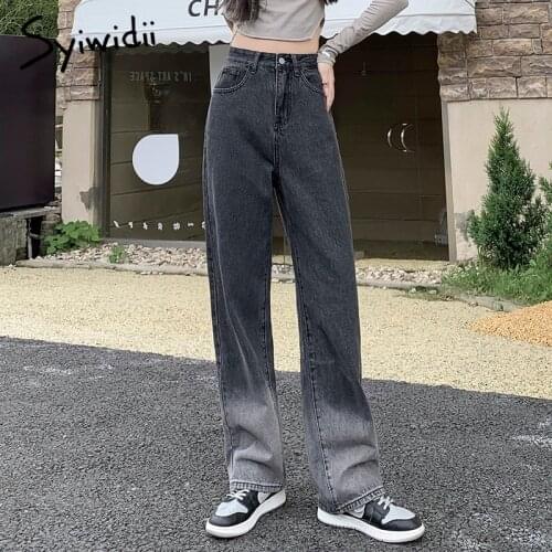 Syiwidii Patchwork Jeans for Women Wide Leg Baggy Pants Clothes Y2k High Waisted Denim Joggers Vintage Streetwear Spliced 2021
