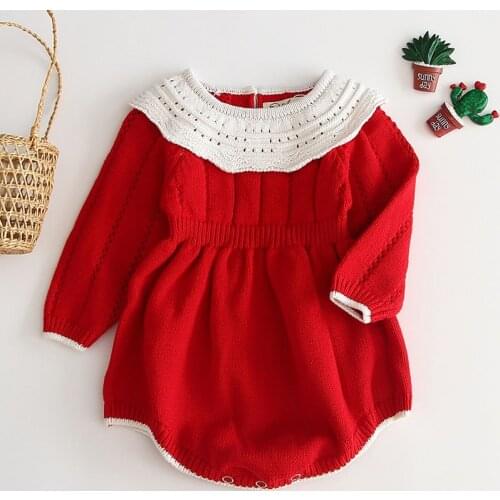 Baby Girls Knitted Clothes Doll Collar Long Sleeve Cotton Romper Infant Autumn Winter Romper Warm Clothing Princess Jumpsuits