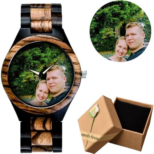 Unique Personality Private Customized Watch Photos Print Bamboo Wooden Watches Men Women Vintage Clock Family Gift Dropshipping