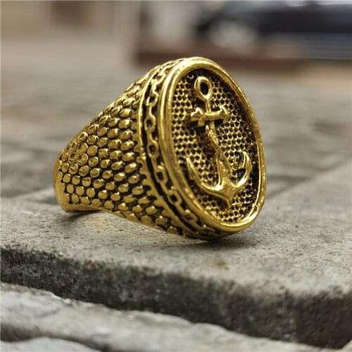 Vintage Gold Anchor Rings Personality Punk Style Viking Pirate Ring Motorcycle Party Biker Rings for Men Women Hip Hop Jewelry