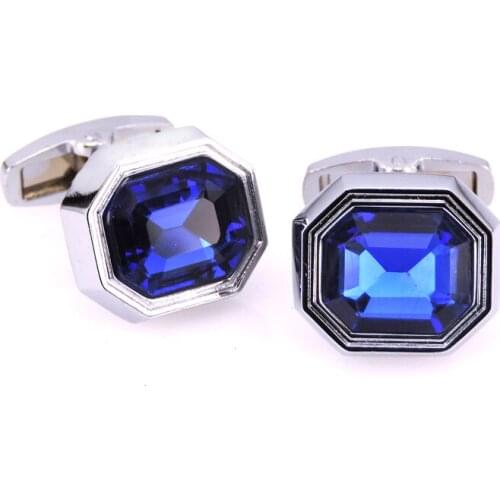Octagon design blue crystal Cufflinks fashion mens French shirt cuff buttons
