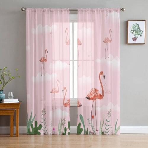 Flamingo Pink Cloud Flowers Window Curtains Bedroom Modern Drape Sheer Tulle Valances Living Room Kitchen Voile Curtain