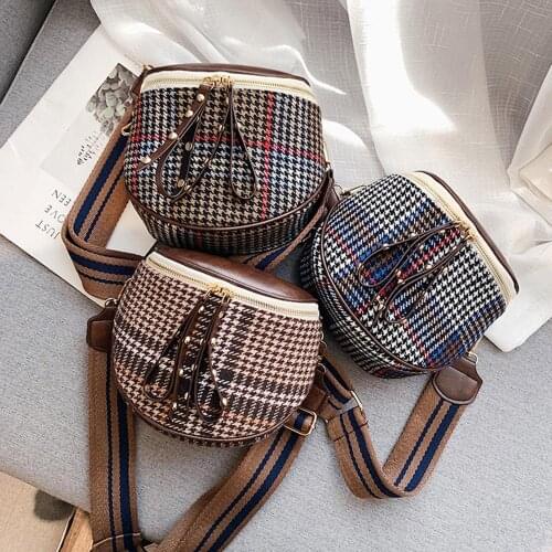 Women Fashion Woolen Shell Messenger Bag Women Semicircle Wide Band Zipper Crossbody Bag Money Phone Dumpling Bag