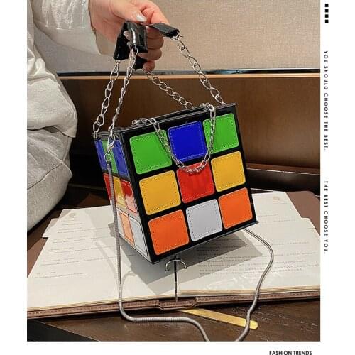 The net red envelope bag female bag 2021 new fashion versatile cross-body bag advanced sense personality Rubiks cube chain