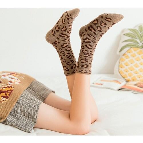 Spotted Leopard Print Women Socks Cotton Terry Tube Thickened Warm Socks Cotton Korean Japanese Style Eur35-40 238