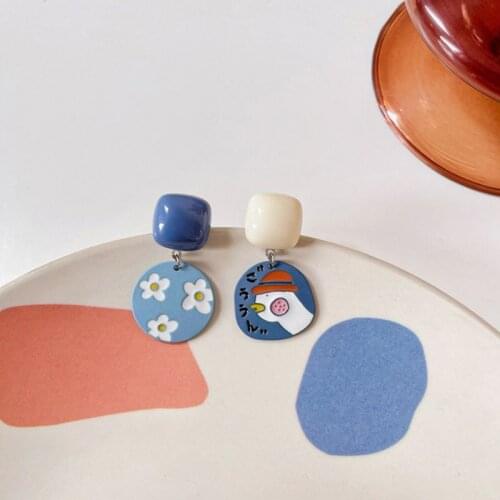ZDMXJL Cartoon Cute Come On Duck Flower Women Earring 2021 New Originality Ear Stud Pendant Asymmetrical Dangle Earrings Gifts