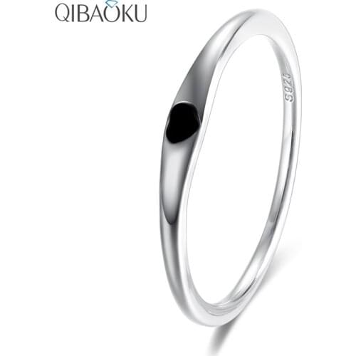 Real 100% 925 Sterling Silver Simple Heart Engrave Rings Round Circle Pure Finger Ring for Women Wedding Engagement Jewelry