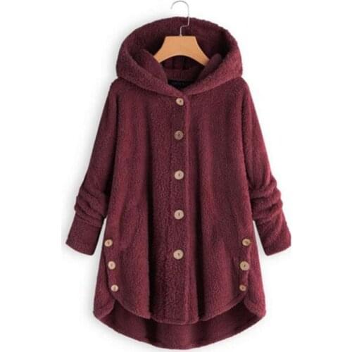 2018 Winter Women Thick Plush Coat Hoodies Collar Casual Oversize Fur Double-Breasted Warm Loose Jacket Overcoat