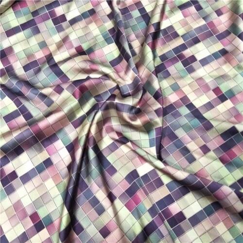 1 Meter Mosaic Lattice Digital Printing Stretch Silk Fabric Mulberry Summer Dress Shirt Scarf