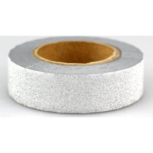 1PCS 15mm*10m Shiny Silver Glitter Tapes Decorative Washi Tape Paper DIY Scrapbooking Adhesive Tapes for Photo Album Stationery