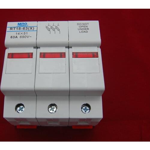 1PC 3 Pole Din Rail Mounting RT18-63 Fuse Holder for 14x51MM Fuse link