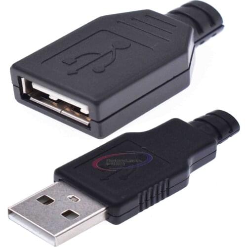 10pcs USB 2.0 Type A Male Female USB 4 Pin Plug Socket Connector With Black Plastic Cover Type-A DIY Kits