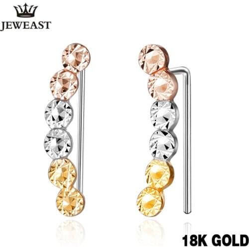 18k Gold Rose Yellow White Women Stud Earrings Beads Shape Individuality Female Genuine Jewelry Gift For Girlfriendhot Sale New