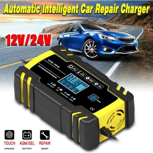 Automatic Smart Car Battery Charger Pulse Repair Starter 12V/24V AGM/GEL Intelligent LCD Display Motorcycle Truck Automatic