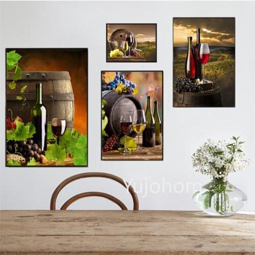 Glasses of Wine and Grapes Fruits Natural Landscape Kitchen Wall Art Posters For Living Room Modern Home Decor Canvas Paintings