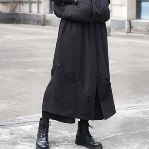 Original Design Yamamoto Yoshi style dark culottes men loose fake two wide leg trousers irregular nine-point trousers