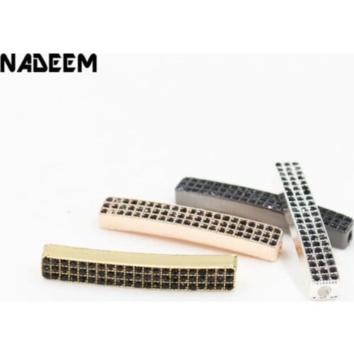 NADEEM New 5Pcs/Lot Gold Color Pave CZ Pipe Tube Spacer Beads European Charms Pendant 5mm Big Hole Bracelets Jewelry Diy Finding