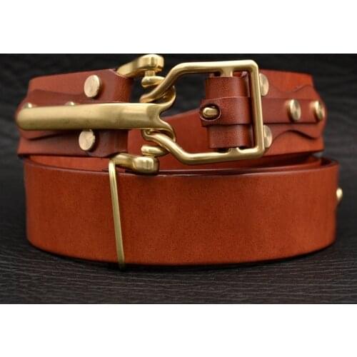 Handmade knight Belt For Mens Belts Luxury Genuine Leather Cow Straps buckle Designer Men For Jeans belt Male pure copper buckle