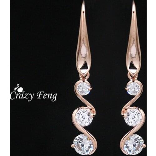 Crystal Charms Rose Gold Color CZ Crystal Earring Zircon Pierced Snake Dangle Drop Earrings High Quality Free Shipping