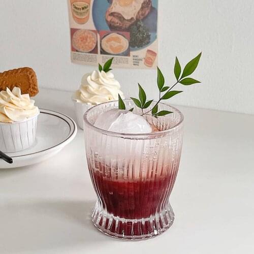 2Pcs Retro Vertical Stripes Coffee Mug Creative Whiskey Glasses Home Juice Milk Ice Cream Cup Bar Cocktail Wine Glass Drinkware