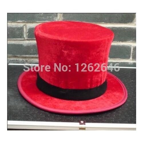 Red Folding Top Hat,Folding Spring Hat Magic Tricks Appearing/Vanishing Objects Hat Stage Accessories Gimmick Magician Hats
