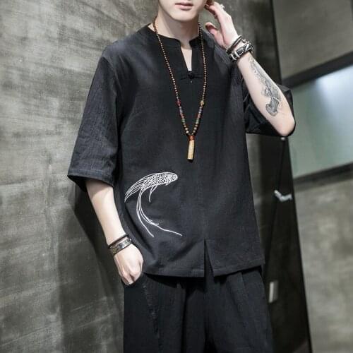 Summer Embroidery Linen Top Traditional Chinese Clothing For Men Vintage Shirts Asian Streetwear Tang Suit Kung Fu Clothes 30456