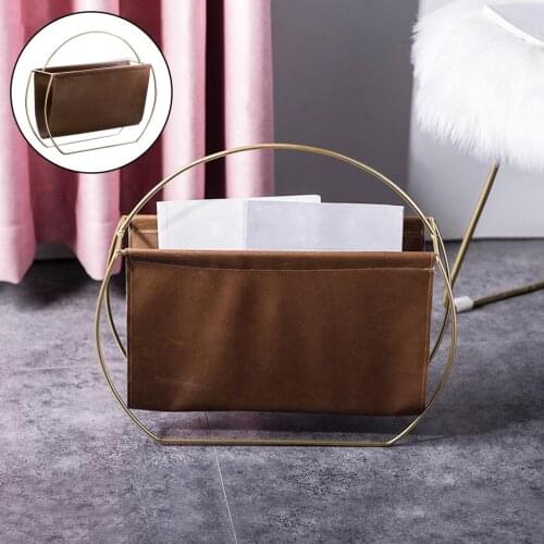 Magazine Rack Leather Tabletop Home Office Books Holder Files Mail Organizer