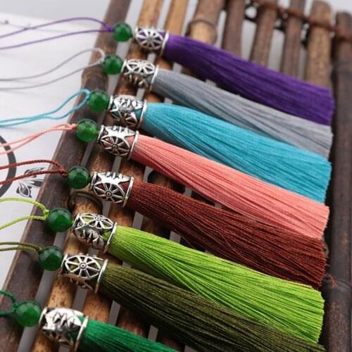 Mibrow 5pcs/lot 23 Colors Mixed Silk Tassel Antique Silver Color Caps Bead Charms Pendants Tassels For DIY Jewelry Accessories