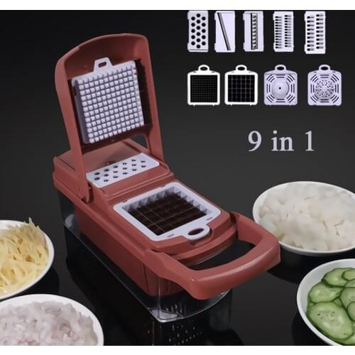 9 In 1 Multifunction Vegetable Cutter Fruit Squeezer Grinder Shredder Drain Basket Slicer Garlic Press Gadget Kitchen Accessory