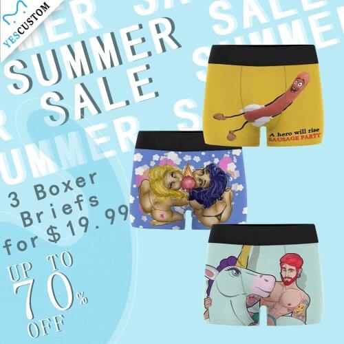 M Yescustom Men Print Boxer Briefs Husband Plus Size Cotton Casual Underwear Couple Funny Gift Female Cartoons 3 pieces/pack