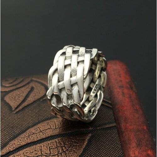 S925 Sterling Silver Ornaments Retro Thai Silver Men Weave Fashion Ring