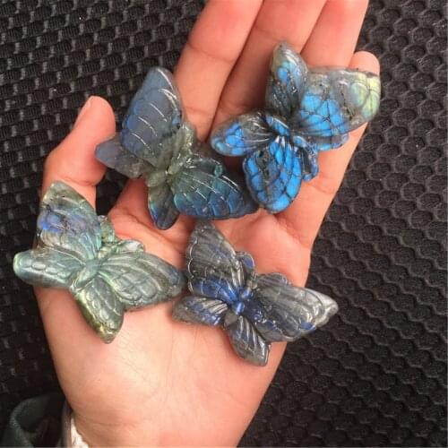 Natural blue labradorite hand crved owl polished crystal butterfly stones for sale