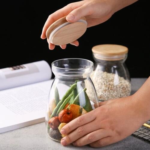 New Hot Wood Lid Glass Airtight Canister Kitchen Storage Bottles Jar Food Container Grains Pu'er Tea Can Coffee Beans Candy Jars