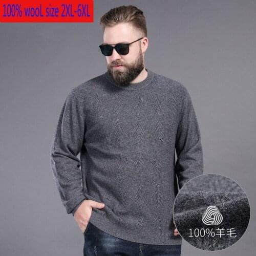 New High Quality Fashion Large Men Round Neck Autumn Winter 100%Pure Wool Sweater O-neck Casual Mens Plus Size 2XL3XL4XL5XL6XL