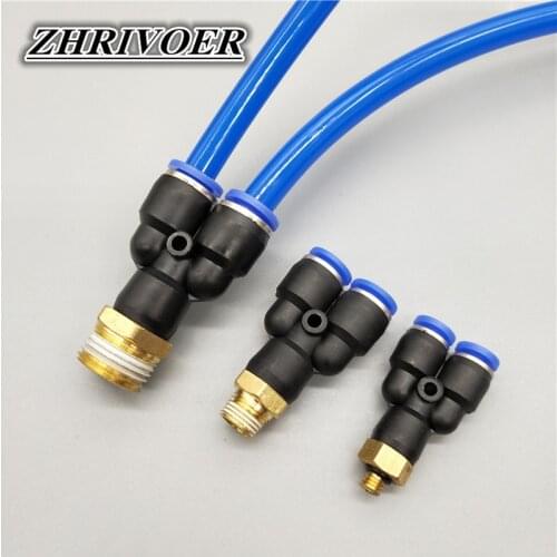 Pneumatic Fitting Y Shaped Tee 10mm 6mm 8mm 12mm OD Hose Tube M5 1/8" 1/4" 3/8" 1/2" BSP Male Thread 3 way Air Coupler Connector