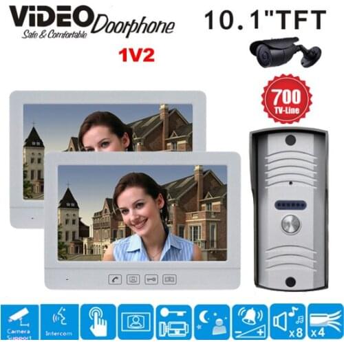 ZHUDELE Top quality 10.1" Display Wired Video Door Phone Touch Button Doorbell Intercom IR 700TVL HD Camera 1V2