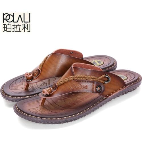 POLALI Luxury Brand Flip Flops Soft comfortable Microfiber Leather Slippers Beach Slipper Flip Flop Summer Shoe For Men size 47
