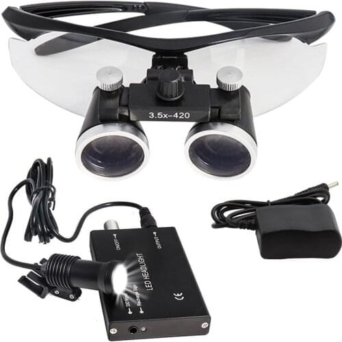 2.5X/3.5X Dental Loupe with Headlight Dental Lab Medical Loupe Magnification Binocular Dental Magnifier Surgical 5W Headlight