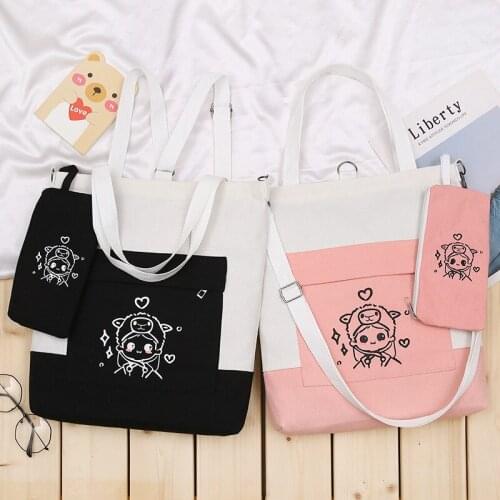 Fashion Printing Canvas Women Shoulder Bag Cotton Tote Shopper Bag Eco Reusable Shopping Bag Handbag Cloth Messenger Student
