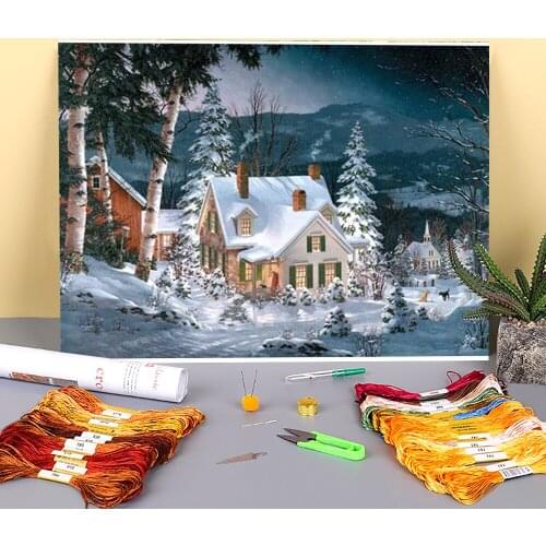 Nature Printed Water-Soluble Canvas 11CT Cross Stitch DIY Embroidery Complete Kit DMC Threads Knitting Painting Decor