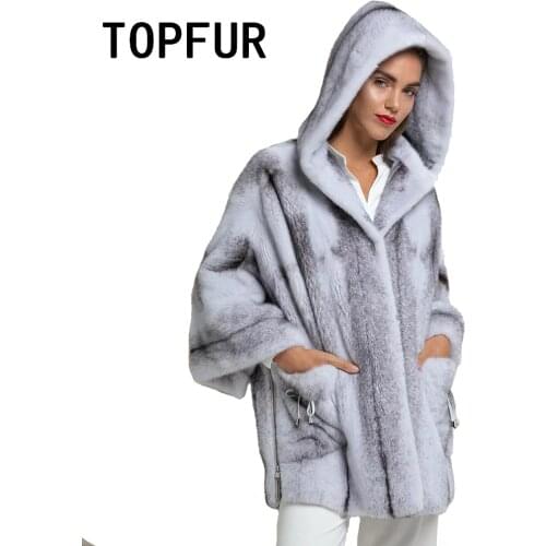 TOPFUR Spring Jackets With Hooded Natural Mink Fur Coat Women Genuine Leather Jackets Three Quarter Sleeves Real Fur Coat Winter