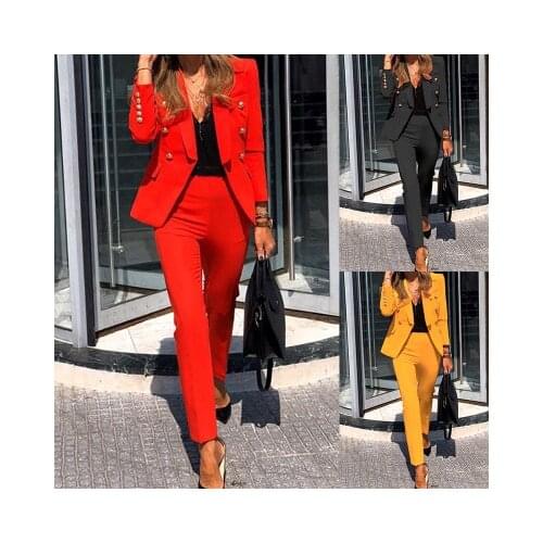 Winter Women Set Notched Full Sleeve Blazers Pencil Pants Suit Office Lady Two Piece Set Tracksuits Casual Outfits