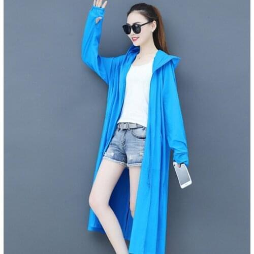 #5615 X-Long Trench Coat For Women Candy Color Casual Duster Coat Side Split Thin Sunscreen Overcoat Women With Hooded Summer