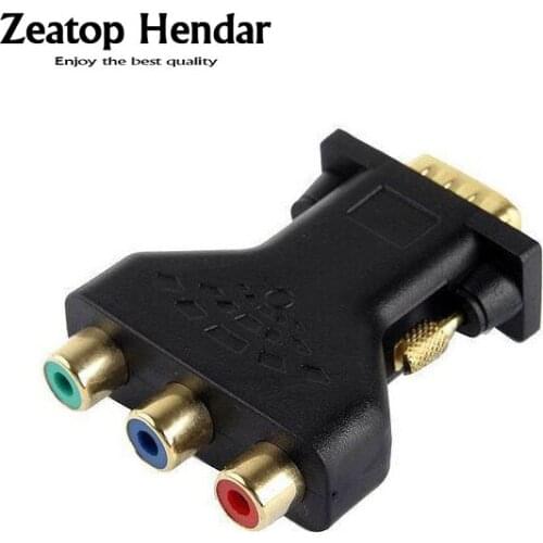 10pcs 15 Pin VGA Male to 3 RCA Female componet RGB Adapter Connecter Converter Black