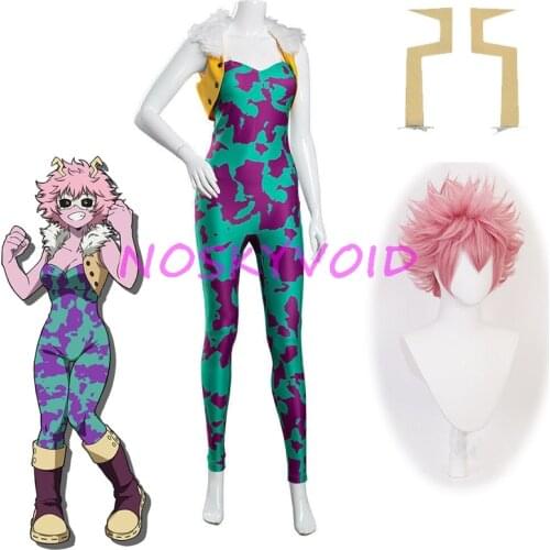 2021 Ashido Mina Cosplay Costumes My Hero Academia Womens Jumpsuit Anime Mina Ashido Tights and Wig Halloween Carnival Costume