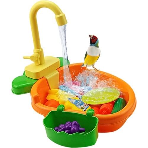 Automatic Bird Bathtub With Faucet Bird Parrot Shower Bathing Tub Feeder Bowl Bird Toys For Parrot Budgie Parakeet Cockatiel